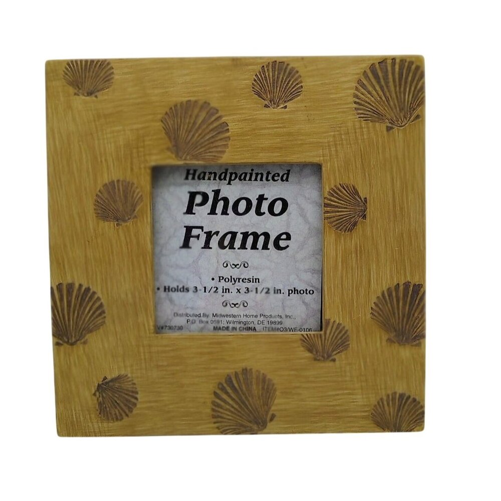Seashell Photo Frame Hand Painted 3.5x3.5 Polyresin Coastal Beach Decor Ocean